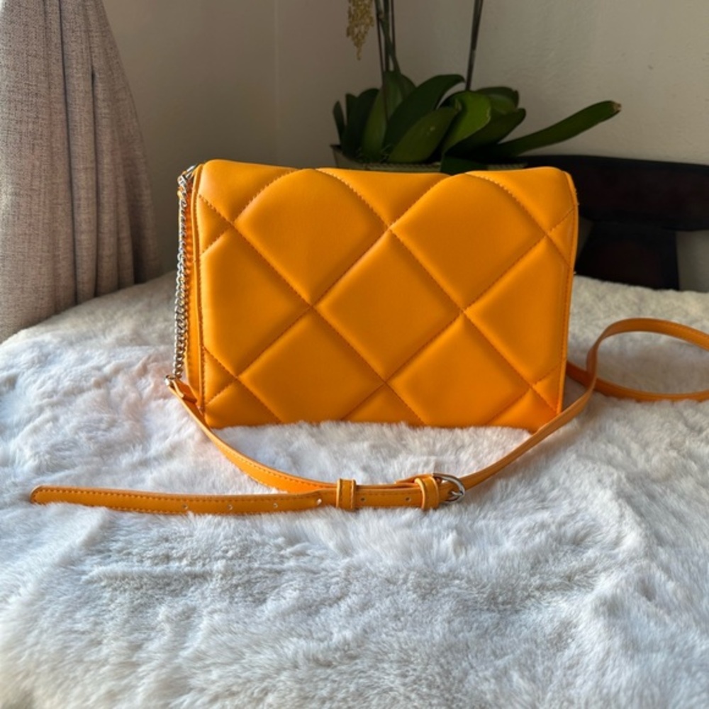 a new day Vibrant Orange Quilted Crossbody Bag